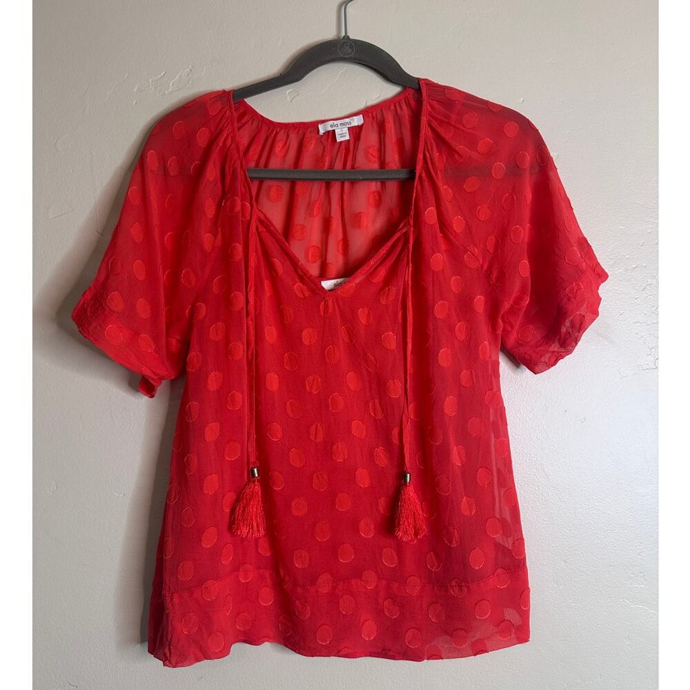 Ella Moss Red Sheer Dot Blouse SMALL